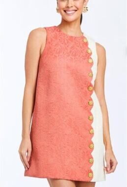 Mestiza New York Etta Scallop Mini Shift Dress Terracotta Ivory Size 6 NWT